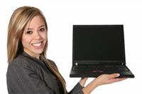 Woman Holding Laptop stock photo