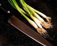 Cutting Board with Onions stock photo