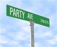 Party Themed Street Sign stock photo