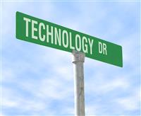 Technology Themed Street Sign stock photo