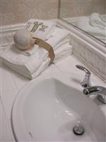 Bathroom Sink and Towels stock photo