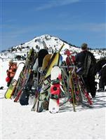 Snowboards & Skis stock photo