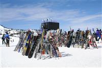 Skis and Snowboards stock photo