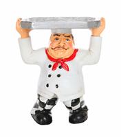 Tired Chef with Serving Tray stock photo