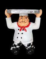 Tired Chef with Serving Tray stock photo