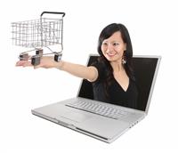 Asian Woman Online Shopping stock photo
