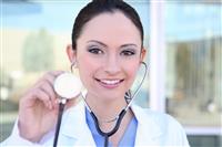 Happy Nurse with Stethoscope stock photo