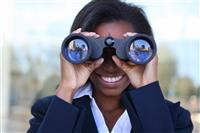 African Woman with Binoculars stock photo