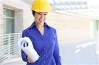 Asian Builder on Construction Site stock photo