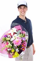 Flower Delivery Man stock photo