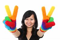 Happy Woman Peace Sign stock photo