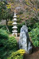 Stone Temple in Japanese Garden stock photo