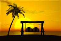 Palm Tree, Sunset, and Swing stock photo