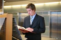 Business Man Studying in Library stock photo