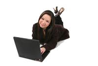 Cute Woman on Computer stock photo