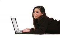 Cute Woman on Computer stock photo