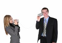Business People on Old Phone stock photo