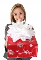 Pretty Woman giving Gift stock photo
