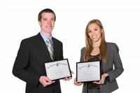 Man and Woman with Certificates stock photo