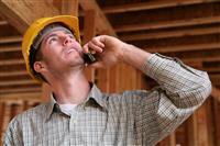 Construction Worker on Phone stock photo