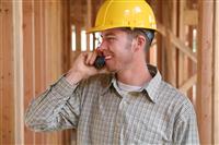 Construction Worker on Phone stock photo
