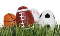 Sports Balls in the Grass stock photo