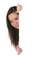Cute Woman Holding Sign stock photo