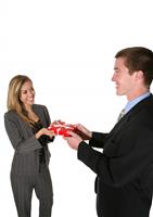 Woman Receiving a Gift stock photo