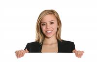 Business Woman Holding Sign stock photo