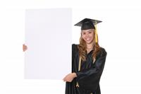 Graduate Holding Sign stock photo