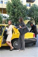 Business Woman in Taxi stock photo