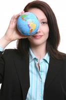 Business Woman with Globe stock photo