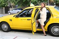 Pretty Woman in Taxi stock photo