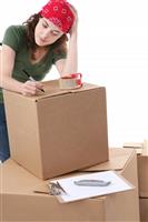 Woman Shipping Boxes stock photo