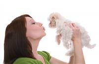 Woman Kissing Dog stock photo