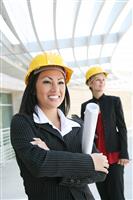 Pretty Women Architects on Construction Site stock photo