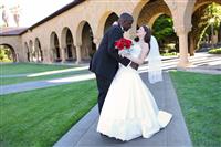 Attractive Interracial Wedding Couple at Church stock photo