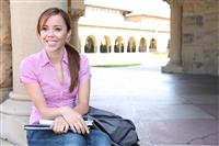 Pretty Young Woman on College Campus stock photo
