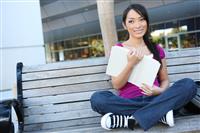 Cute Asian Student at College stock photo