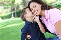 Mother and Son in Park stock photo