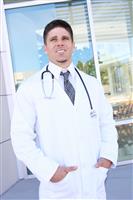 Hansome Doctor Outside Hospital stock photo
