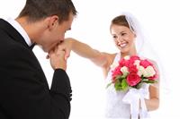 Attractive Bride and Groom at Wedding stock photo