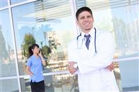 Hansome Doctor Outside Hospital stock photo