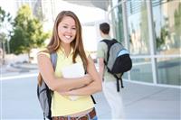 Attractive Girl at School Library stock photo
