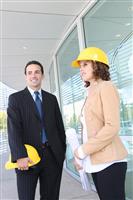 Attractive Architects on Construction Site stock photo