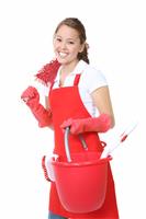 Cute Maid With Cleaning Supplies stock photo