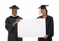Man and Woman Graduation Sign stock photo