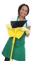 Pretty Maid Holding Broom stock photo