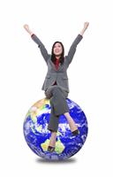 Woman on Top Of World stock photo
