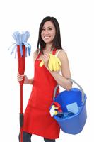 Pretty Maid Holding Cleaning Supplies stock photo